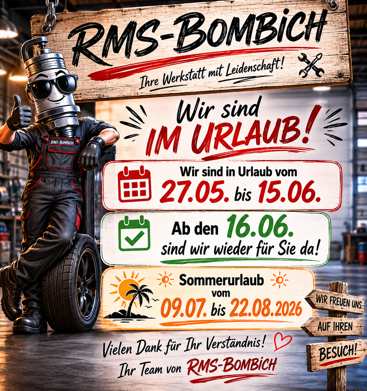 RMS-BOMBICH Urlaubshinweis
